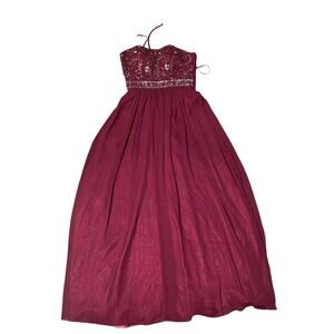Bee Darlin Womens Teens Formal Dress Burgundy Beaded Halter Top Size 9/10